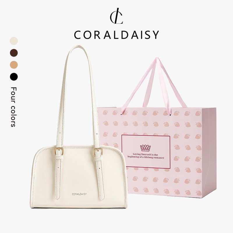 CORALDAISY Tas Wanita 2026 Terbaru Tali Bahu Ganda Shoulder Bag Elegan Ritsleting Tas Jinjing Warna Polos