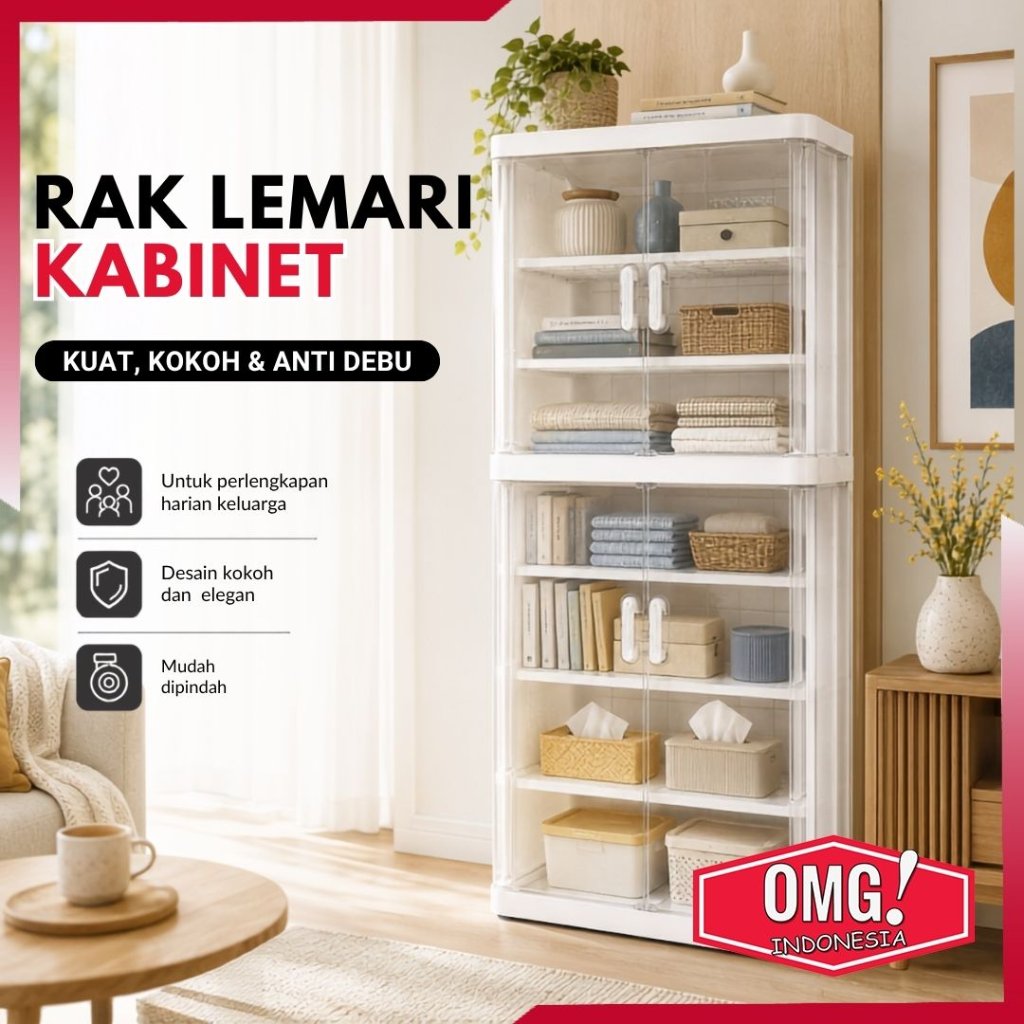 Lemari Makanan Plastik Susun Serbaguna Tudung Saji Susun Tempat Penyimpan Makanan Food Container Kabinet Lipat Tingkat Minimalis Rak Baju Mainan Piring Bumbu Dapur Obat Kosmetik Skincare Mini Cabinet Anak Kos Kuat Kokoh Anti Debu