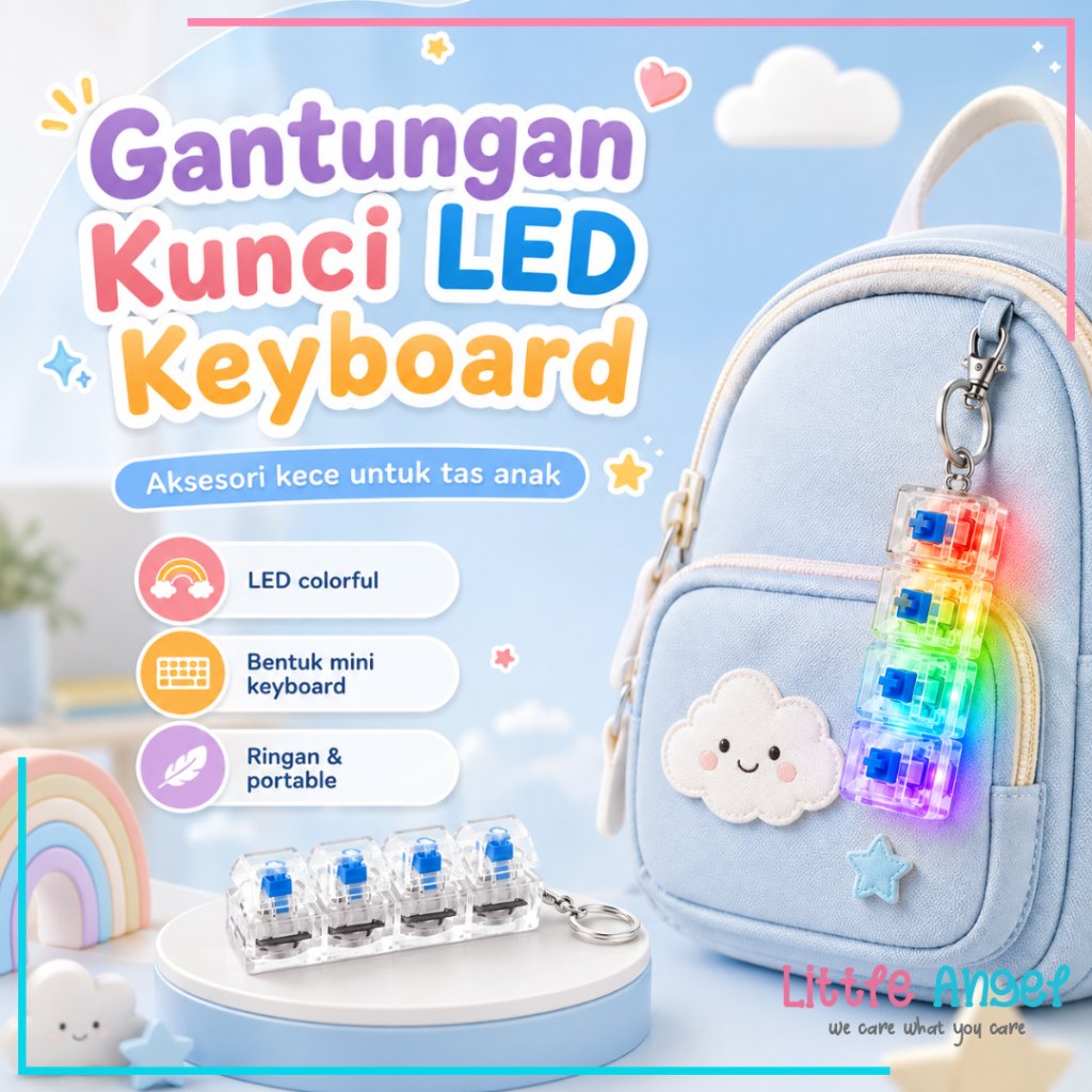 Mainan Gantungan Kunci Keyboard Cliker Fidget LED  Keychain Bercahaya Tombol Anti stress Lucu Aksesoris Mini Tas Ransel Gantungan Handphone Botol Minum Puzzle Hadiah Sovenir Edukasi Anak