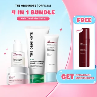 (BUY 4 GET 5) The Originote 4in1 Special Bundle Facial Cleanser Sunscreen Serum Moisturizer Acne Glowing Barrier Brightening Exfoliating Anti Aging Kit Perawatan Wajah Lengkap Skincare Untuk Jerawat Kusam Kering Sensitif Mencerahkan Melembapkan