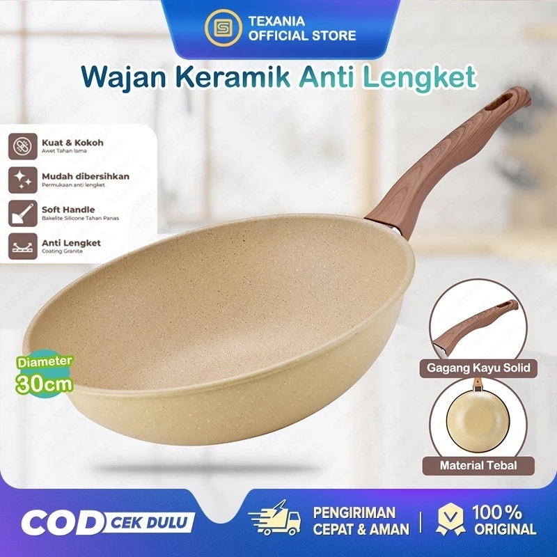 ModernCook Wajan Keramik 30cm Warna Cream Anti Lengket Premium, Wajan Masak Sehat Serbaguna Untuk Rumah Tangga