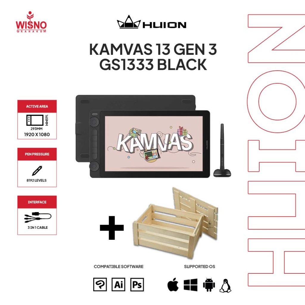 Jual Huion Kamvas 13 Gen 3 Drawing Tablet Gambar Display - FREE Packing ...