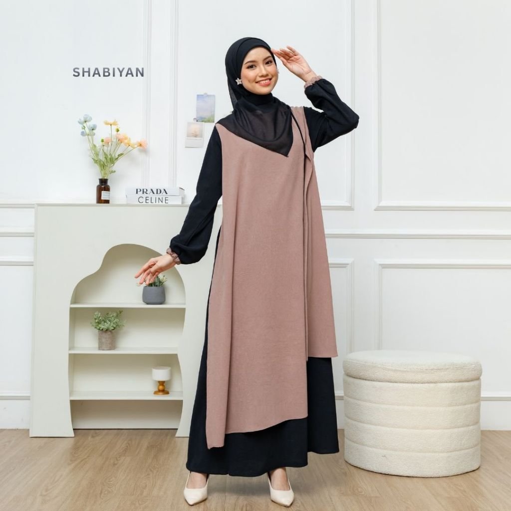 SHABIYAN-435 Gamis Remaja Wanita Model Abaya Kombinasi Layer Depan Bahan Izzara Size XS - XXL