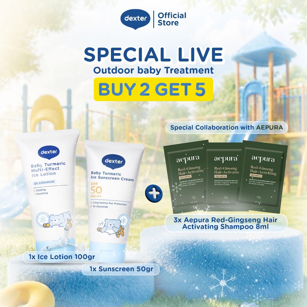 Dexter Baby [2 PCS] Outdoor Baby Treatment Bundle Ice Lotion 100gr + Ice Sunscreen Cream 50gr | 5x Ceramide & Jojoba Oil | Cooling & Protection Duo Melembabkan Kulit Bayi dengan Sensasi Dingin dan Sejuk | Melindungi Kulit dari Matahari