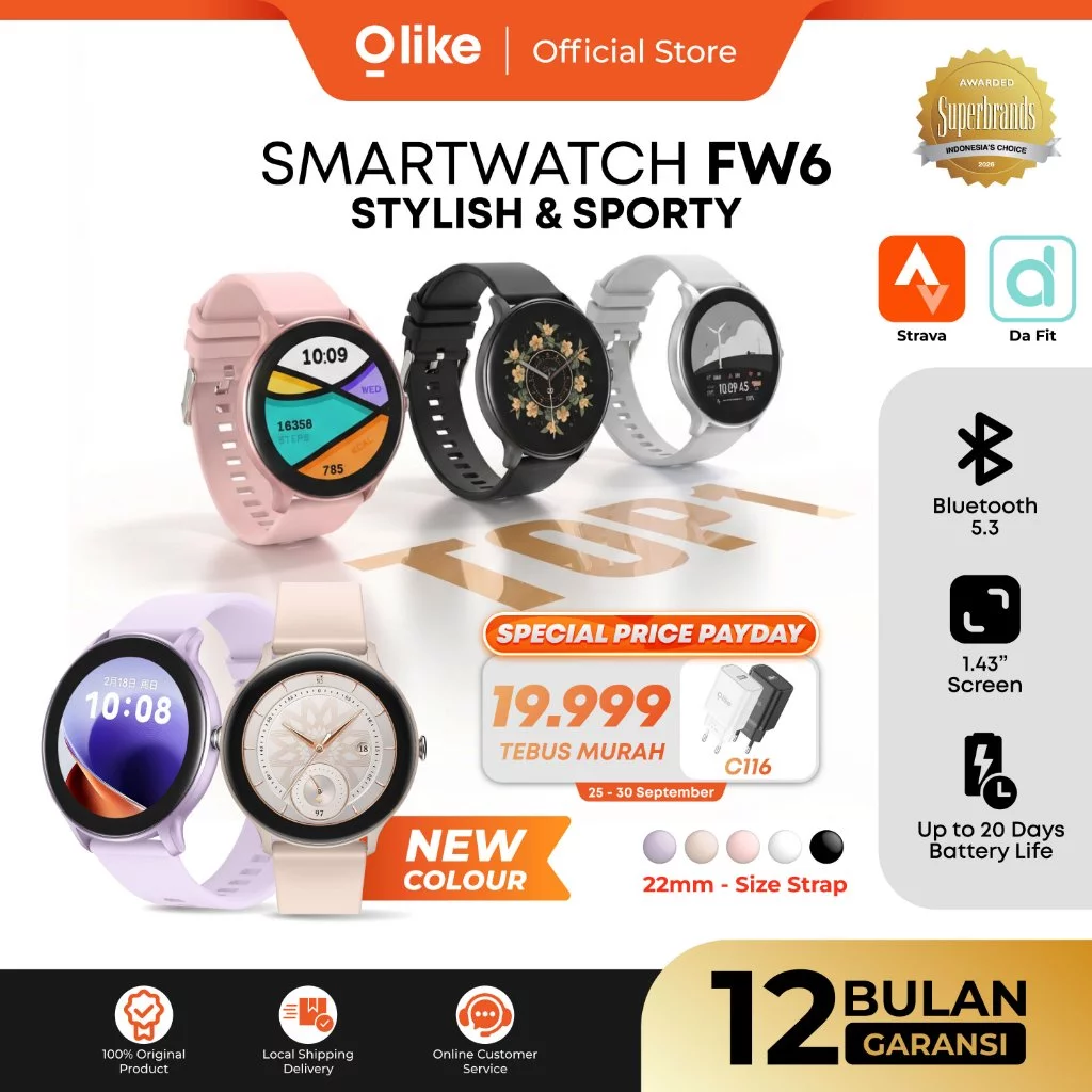 Olike FW6 Smartwatch Wanita Pria IP68 20D Battery