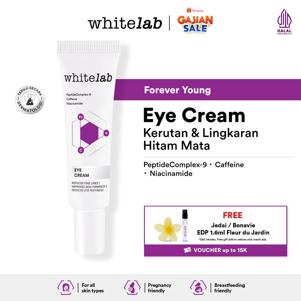 Whitelab Eye Cream - Krim Mata Atasi Kerutan, Garis Halus, Kantung Mata, dan Mata Panda dengan Peptide, Caffeine & Niacinamide [BPOM]