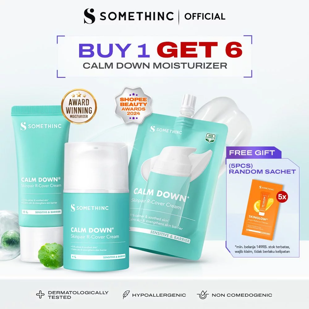 SOMETHINC [BUY 1 GET 6] Calm Down! Skinpair Moisturizer - Pelembap Muka untuk Kulit Sensitif, Kemerahan, Kulit Normal | Meredakan Kemerahan & Memperkuat Skin Barrier