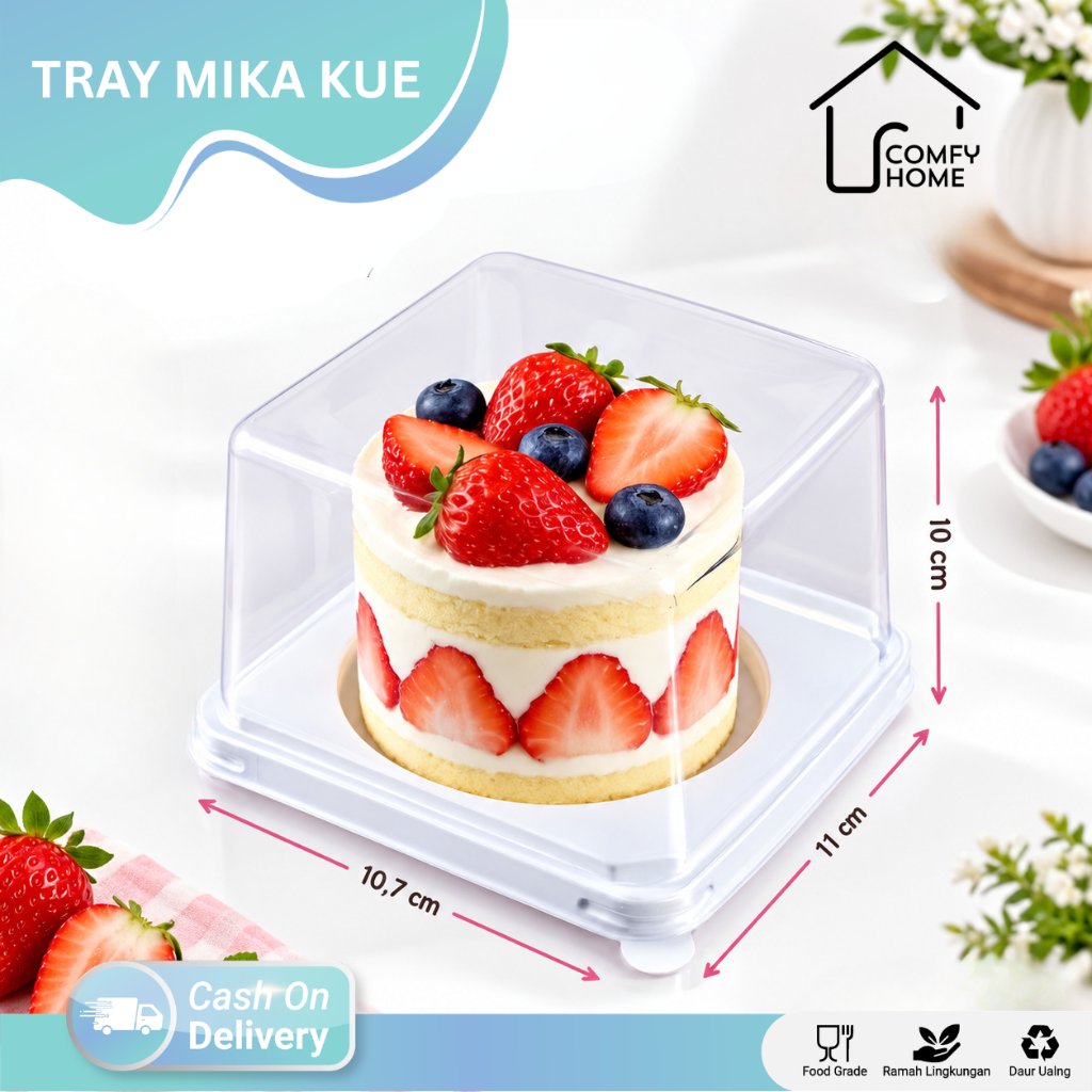 Jual Kotak Mika Tray Kue Mini Transparan Ukuran 10.7 x 11 x 10 cm alas ...