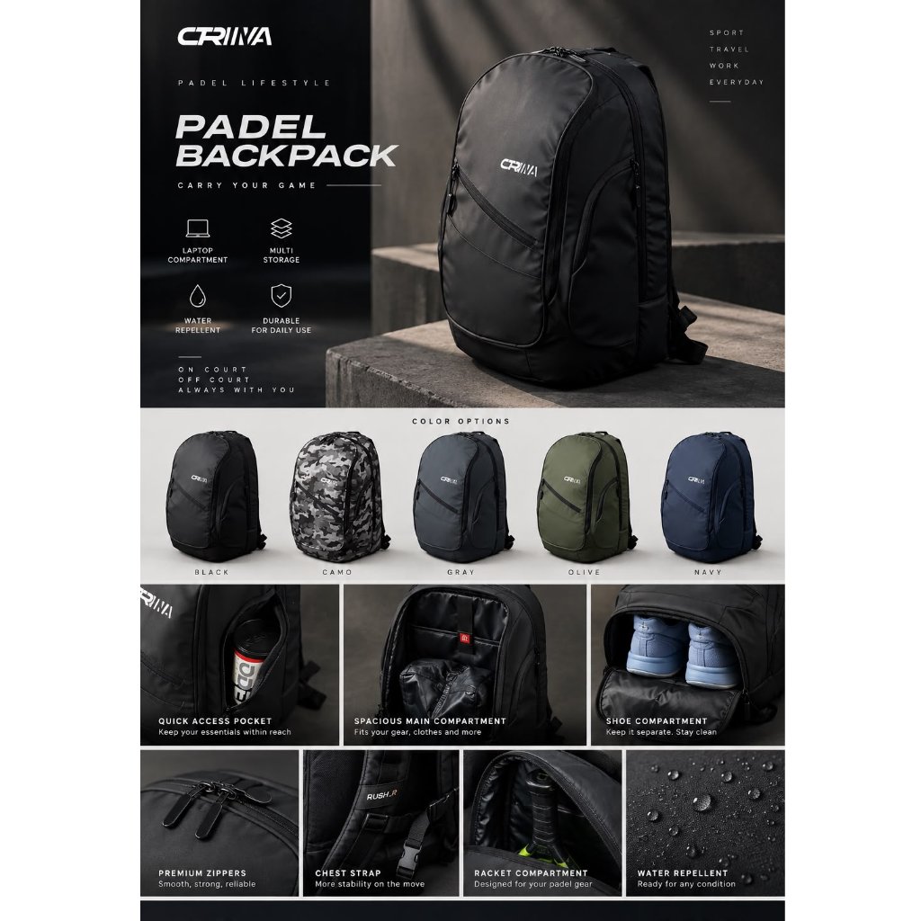 Jual Tas Ransel Padel Waterproof | Sekat Sepatu | Sekat Laptop | Bisa ...