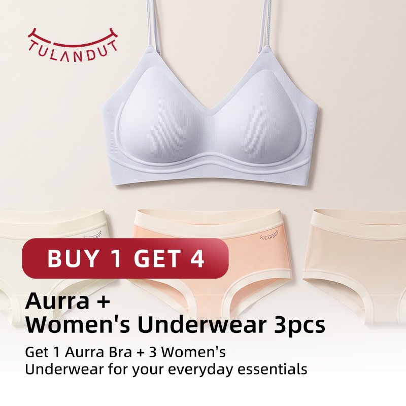 Tulandut Buy 1 Get 4 [Aurra Bra BH + 3pcs Celana Dalam Serat Alami] Perfect Shape Seamless Wireless Tanpa Kawat Motif Strapless Bra Premium Bra Push Up Remaja Dewasa Full Coverage Wanita Tidak Nyeplak Comfort in Style dengan Titanium Bra 62185
