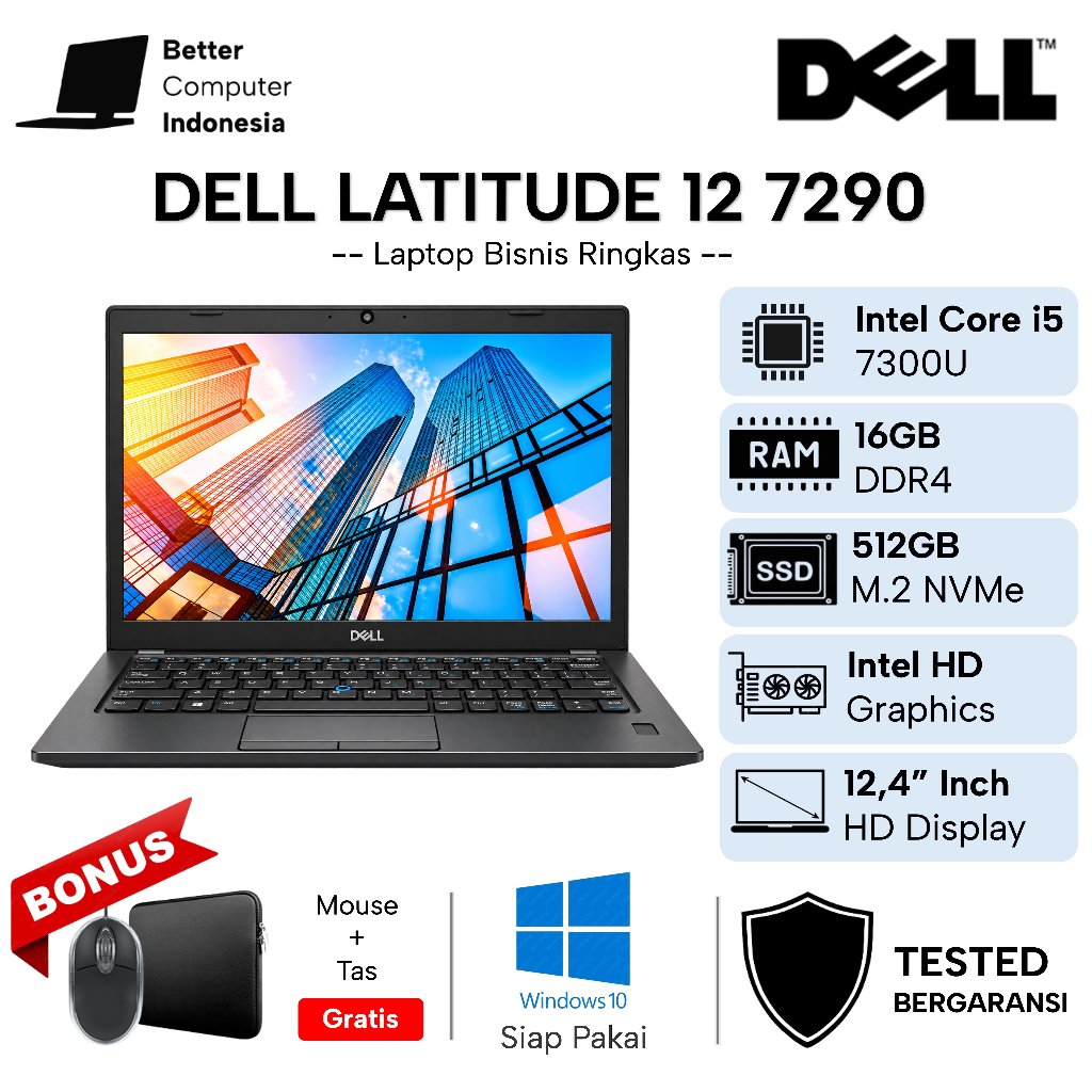 Laptop Dell Latitude 12 7290 Intel Core I5 Ram 16GB 1TB SSD WIndows 10 Pro Black