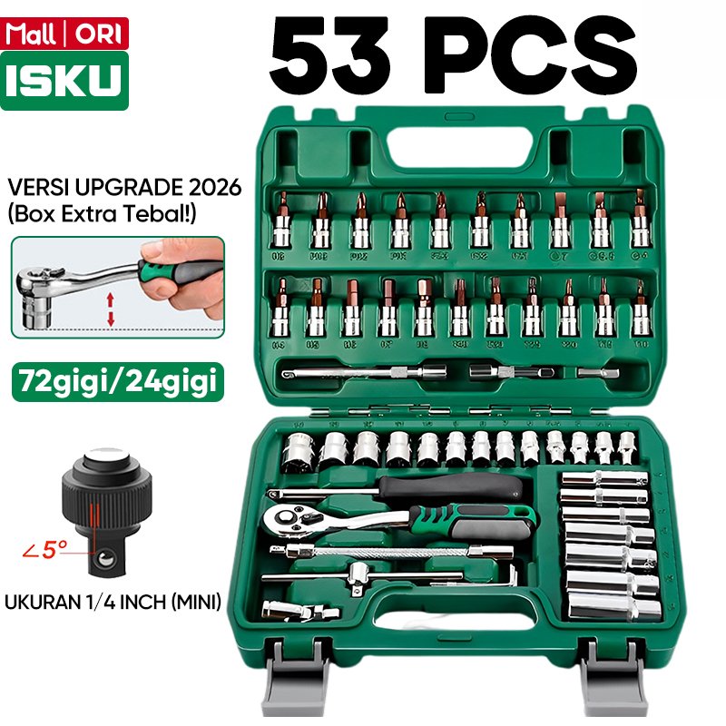 Isku Kunci Sok Set 53pcs Kunci Shock Set Lengkap Kunci Mata Sok 53 PCS Set Socket (1/4 ") Full TOOL KIT 20PCS Kunci Mata Shock Dan 21pcs Drill Bit