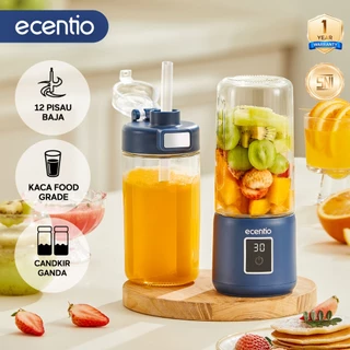 ecentio Juicer Portable LED Touchscreen Dual Cup 500ml+500ml Kaca Gelas MPASI Premium 12 Mata Pisau Juicer Bayi Food Grade Anti Tumpah Garansi 1 Tahun