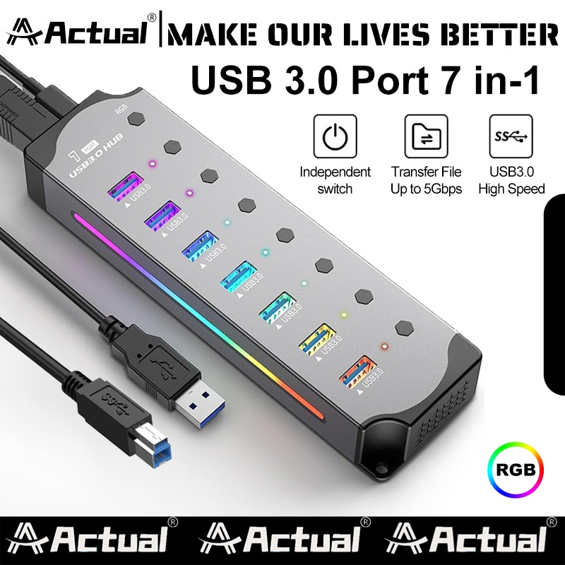 Jual RGB Cool USB 3.0 Hub (7 Ports) - High-Speed 5Gbps Data Transfer ...