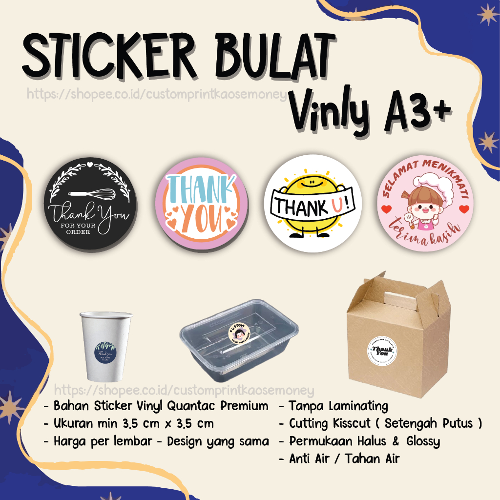Jual Cetak Stiker Bulat Vinyl Anti Air Waterproof A3+ Kisscut Label ...