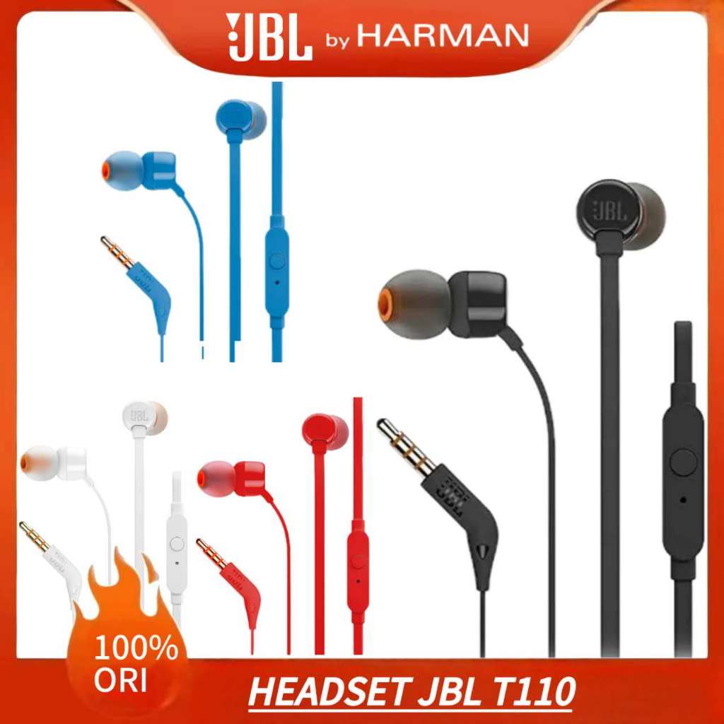 Headset JBL Tune T110 Kabel Jack 3,5mm Handsfree Bass Handset Earphone  Original 100%