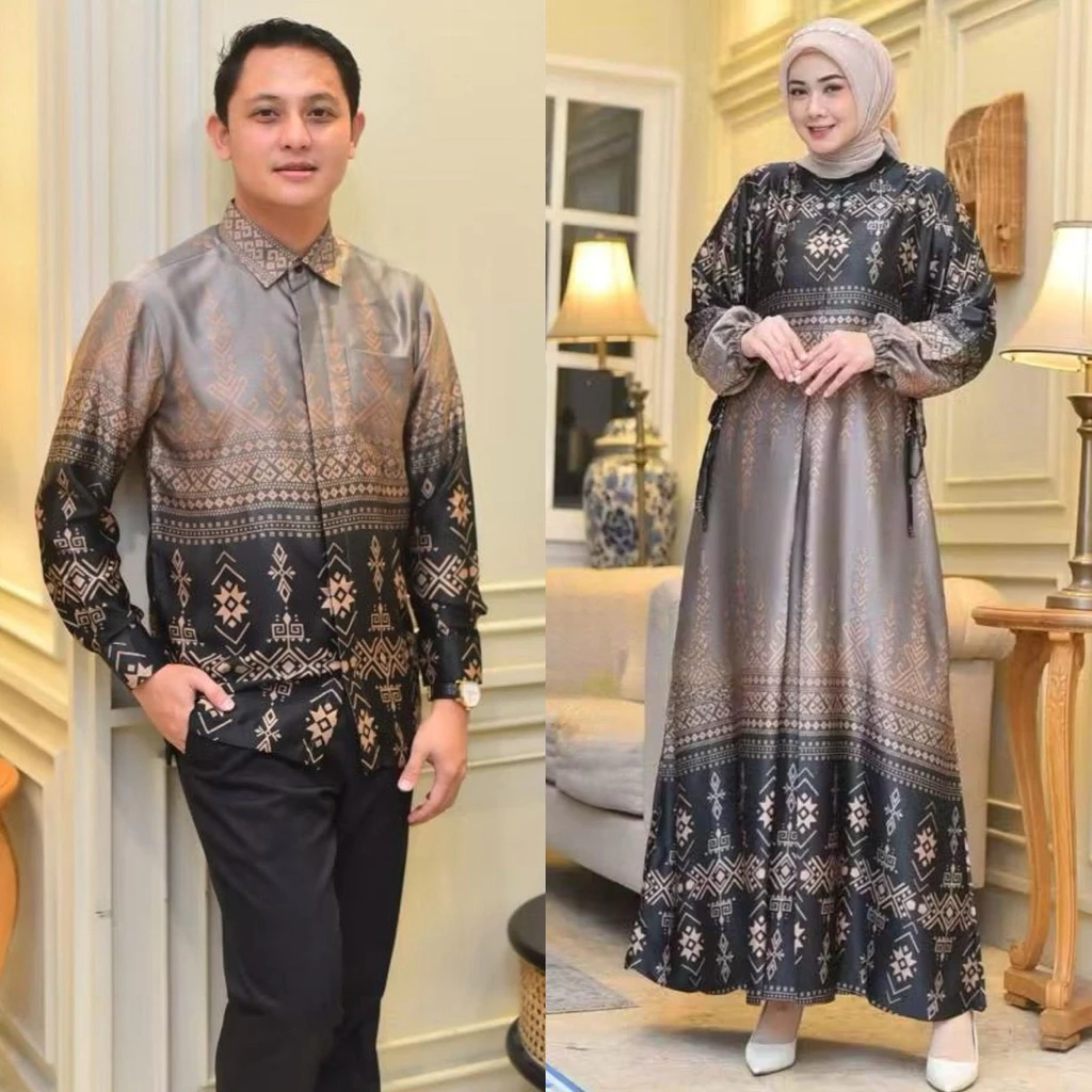 Gamis couple silk premium motif tampilan depan