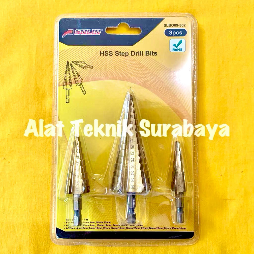 Jual HSS STEP DRILL BITS SOLID 1 SET = 3 PCS / MATA BOR PIRAMID PAGODA ...