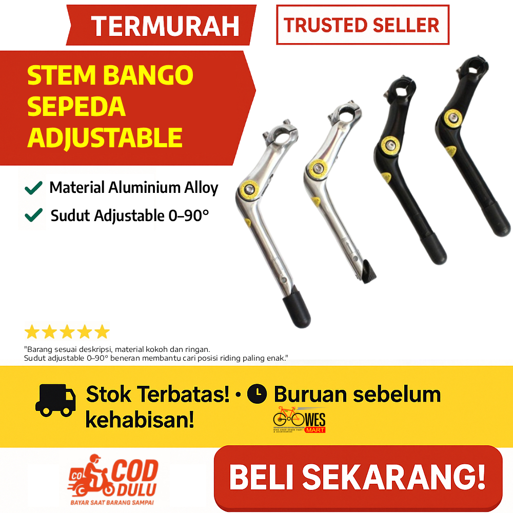 Jual Stem Bango Adjustable Sepeda 25.4mm – Bisa Atur Sudut 0–90° Quill ...