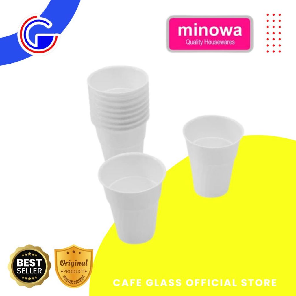 Gelas Plastik Minowa Set Isi 10 Pcs / Gelas Es Teh Pesta Putih Aesthetic / Gelas Plastik Murah
