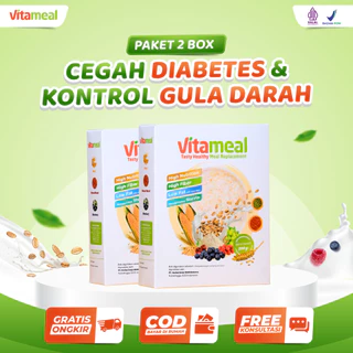 Vitameal - Paket 2 Box Sereal Sehat Multigrain Ampuh Menstabilkan Gula Darah Tinggi Menangkal Diabetes Kolesterol Asam Lambung Maag Sereal paket 2 box 200 gram
