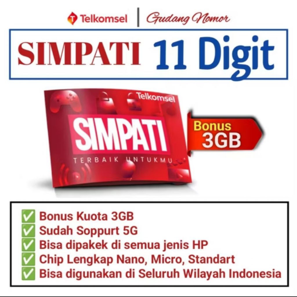 Jual 11 digit Nomor Cantik Telkomsel simpati 11 digit murah | Shopee ...