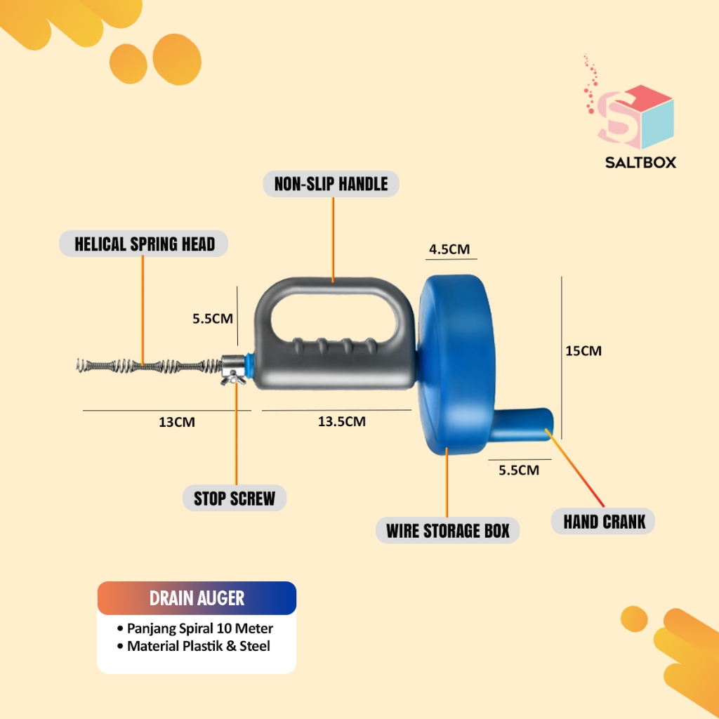 Jual SALTBOX Drain Auger 10 Meter Alat Pembersih Saluran Pipa Wastafel ...