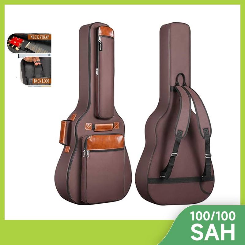 PLAYOU Tas gitar 41 dalam 6 kantong kotak gitar tahan air oxford kain spons tebal 10cm empuk untuk gitar klasik akustik