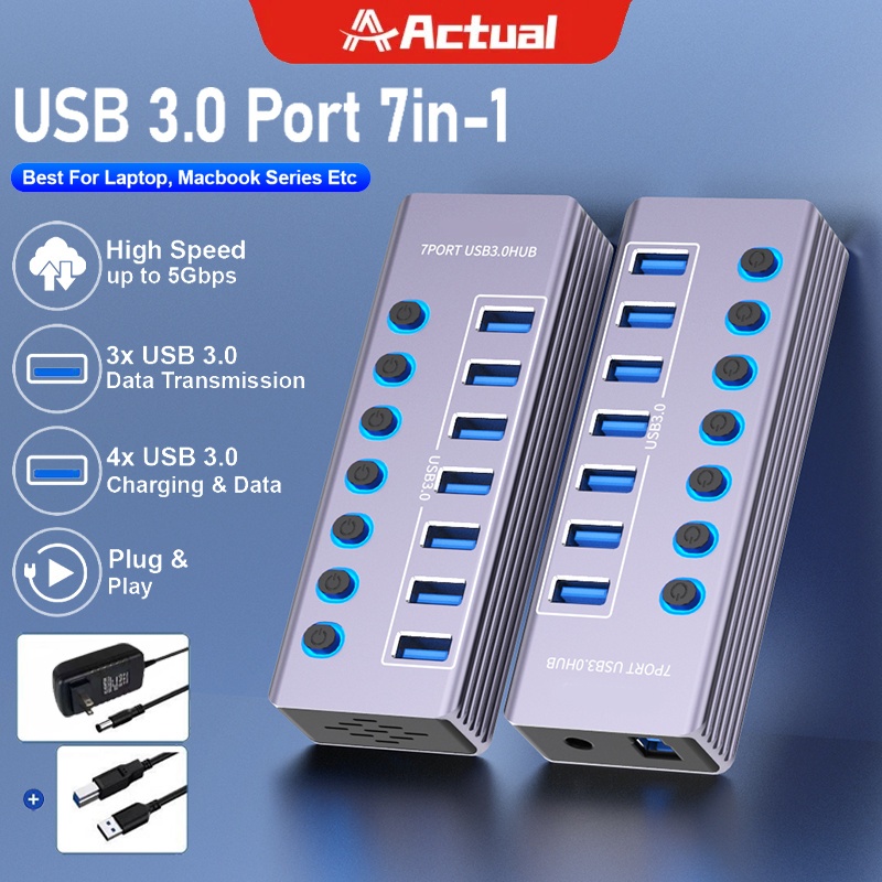Jual Actual COD USB 3.0 HUB Multiple Splitter with 7 Ports USB Docking ...