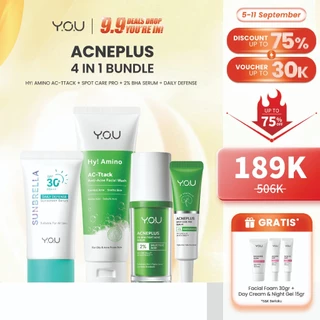 YOU Acneplus 4in1 Bundle Exfoliating Toner, Acne Spot, Serum, Hy Amino Anti Acne Facial Wash Serum Jerawat Obat Totol Jerawat Paket Skincare
