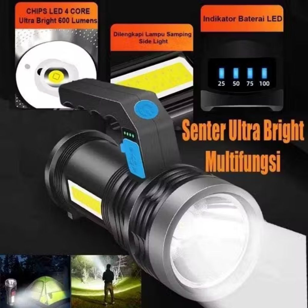 Jual Senter COB USB Charging Super Terang S132 / 4 MODE lampu ...
