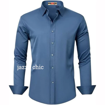 Kemeja Polos Biru Denim Kemeja Formal Kemeja Dark Blue Polos Pria Lengan Panjang Baju Kerja Pria