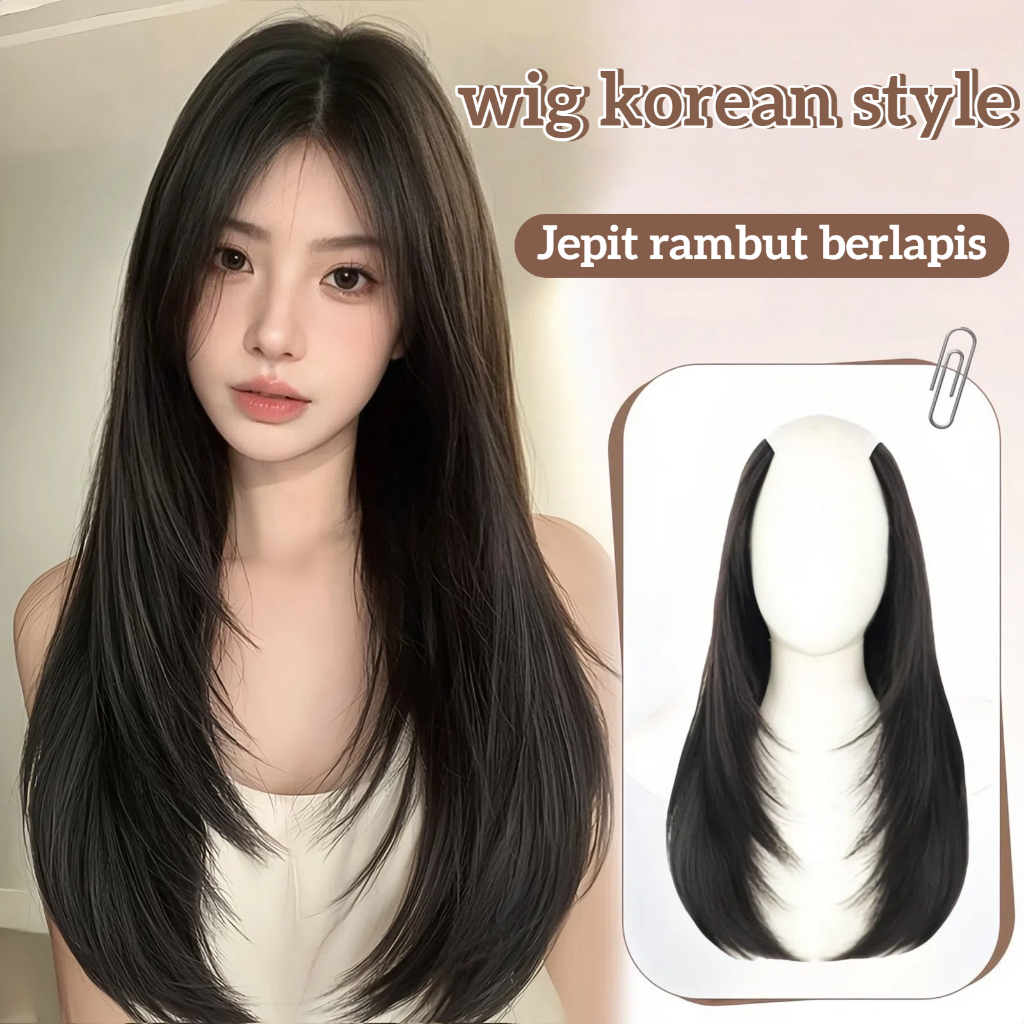 Jual Rambut palsu wanita jepit Wig daily Wig toupee One-Piece Hairclip ...