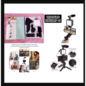 AL Tripod Vlog Set 5in1 AY 49 LED Video Light Phone Holder Tripod Microphone Remote Bluetooth