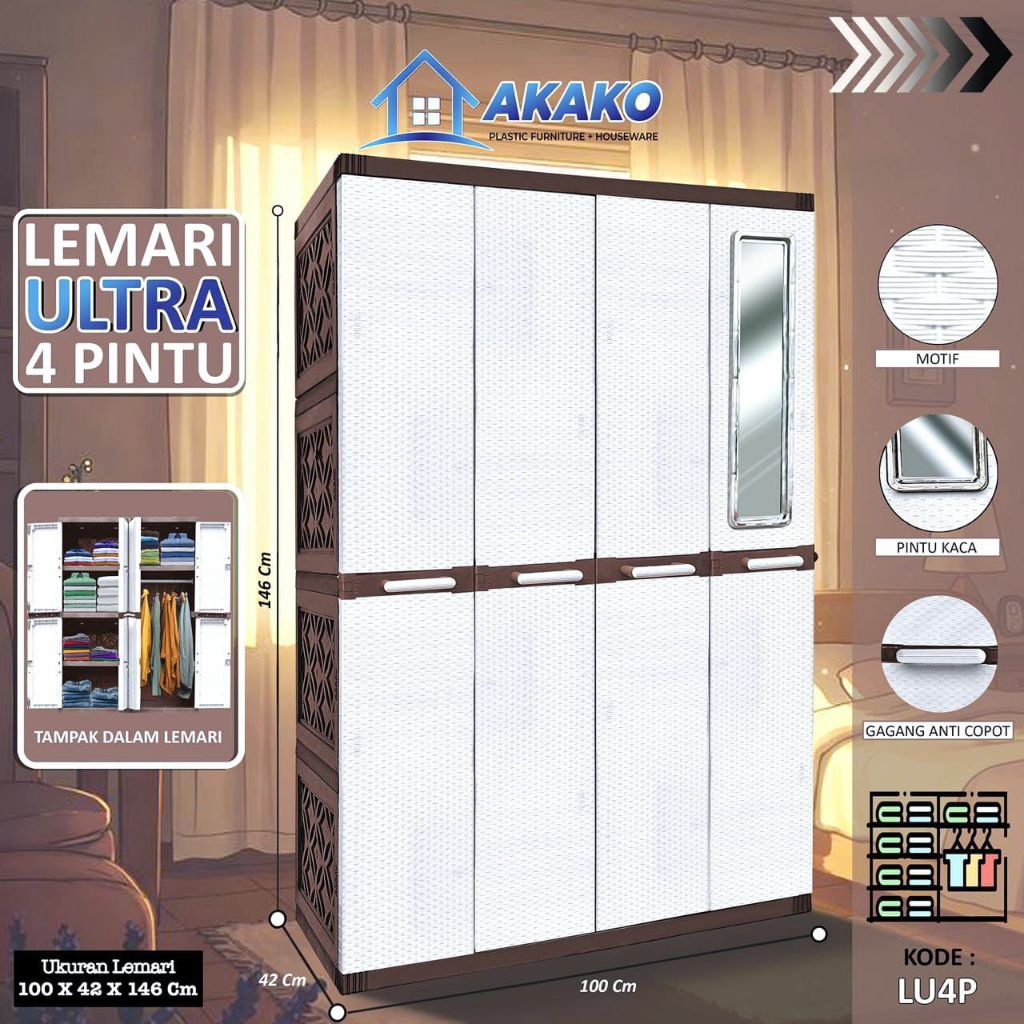 Jual Akako lemari ultra 4P rotan / LEMARI PAKAIAN 4 PINTU | Shopee ...