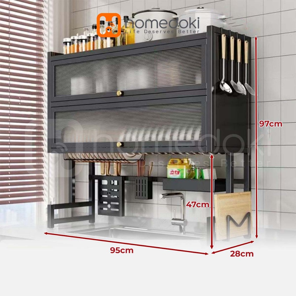 Homedoki Rak Piring Wastafel Dapur Stainless Steel Multi-fungsi Dengan Penutup T - foto 4