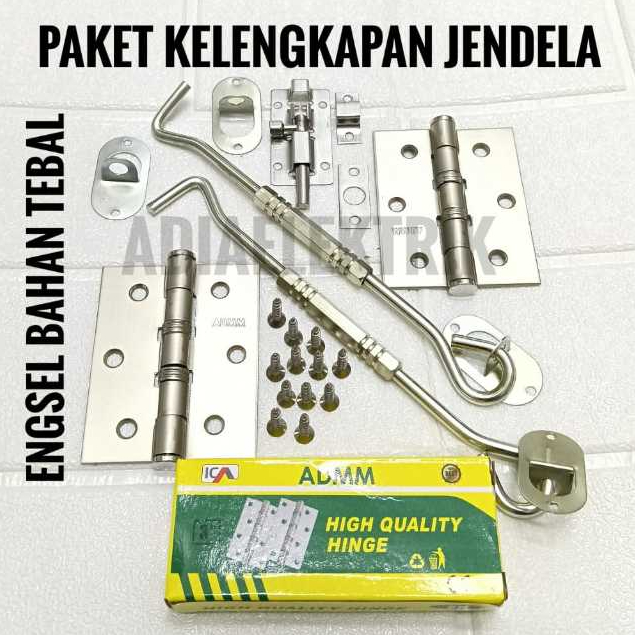 1 Paket Kelengkapan Jendela Rumah - Hak Angin Jendela - Kunci Jendela - Engsel Jendela 3 Inchi - 1 Set Kelengkapan Jendela Komplit