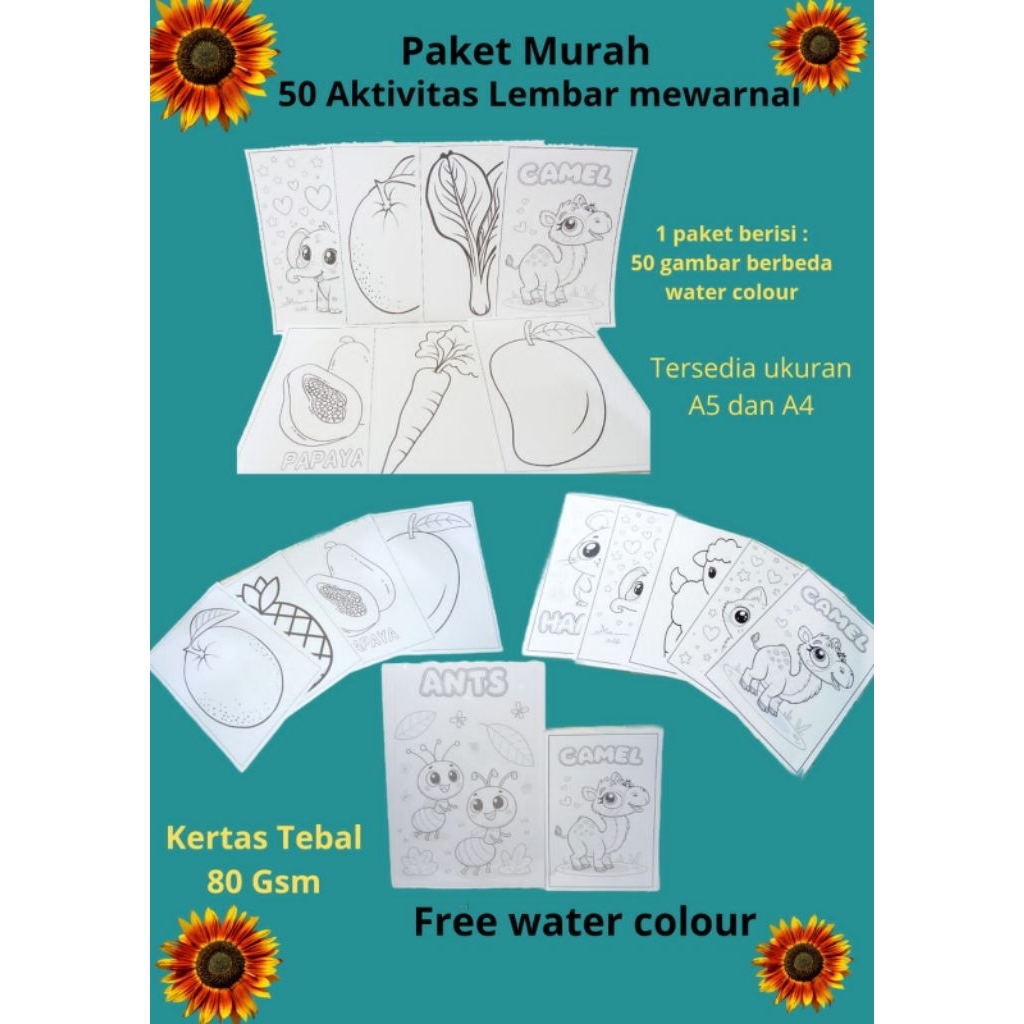 Jual 50 lembar aktifitas mewarnai RANDOM A5 free pewarna | Shopee Indonesia