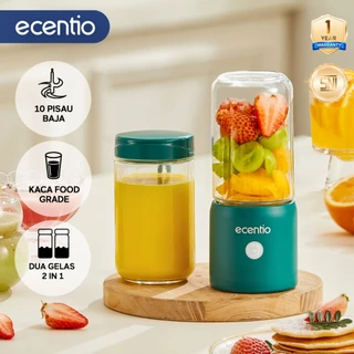 ecentio Juicer Portable Mini Juicer 8 Mata Pisau 2 Food Grade Kaca Gelas Tahan Pecah 380ml+380ml Blender MPASI Portable For Smoothie Diet & Minuman Sehat