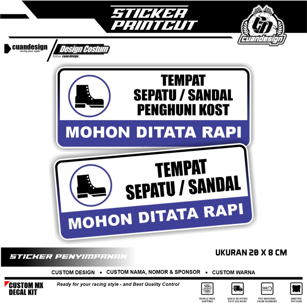Jual STIKER TEMPAT SEPATU/SANDAL KOST DITATA RAPI 20 X 8 CM | AWET ...