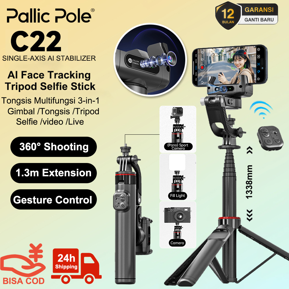 Jual PallicPole C22 AI Face Tracking Selfie Stick 3 In 1 Extendable ...