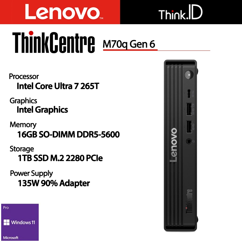 Lenovo ThinkCentre M70q G6 Ultra 7 265T 16GB 1TB NVMe VESA Win11 Pro PC