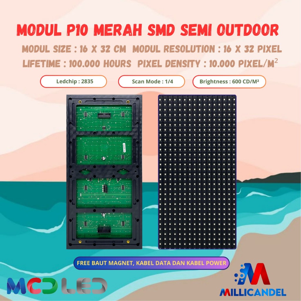 Jual PANEL MODUL MODULE P10 MERAH SINGLE COLOR SMD OUTDOOR SEMI OUTDOOR ...