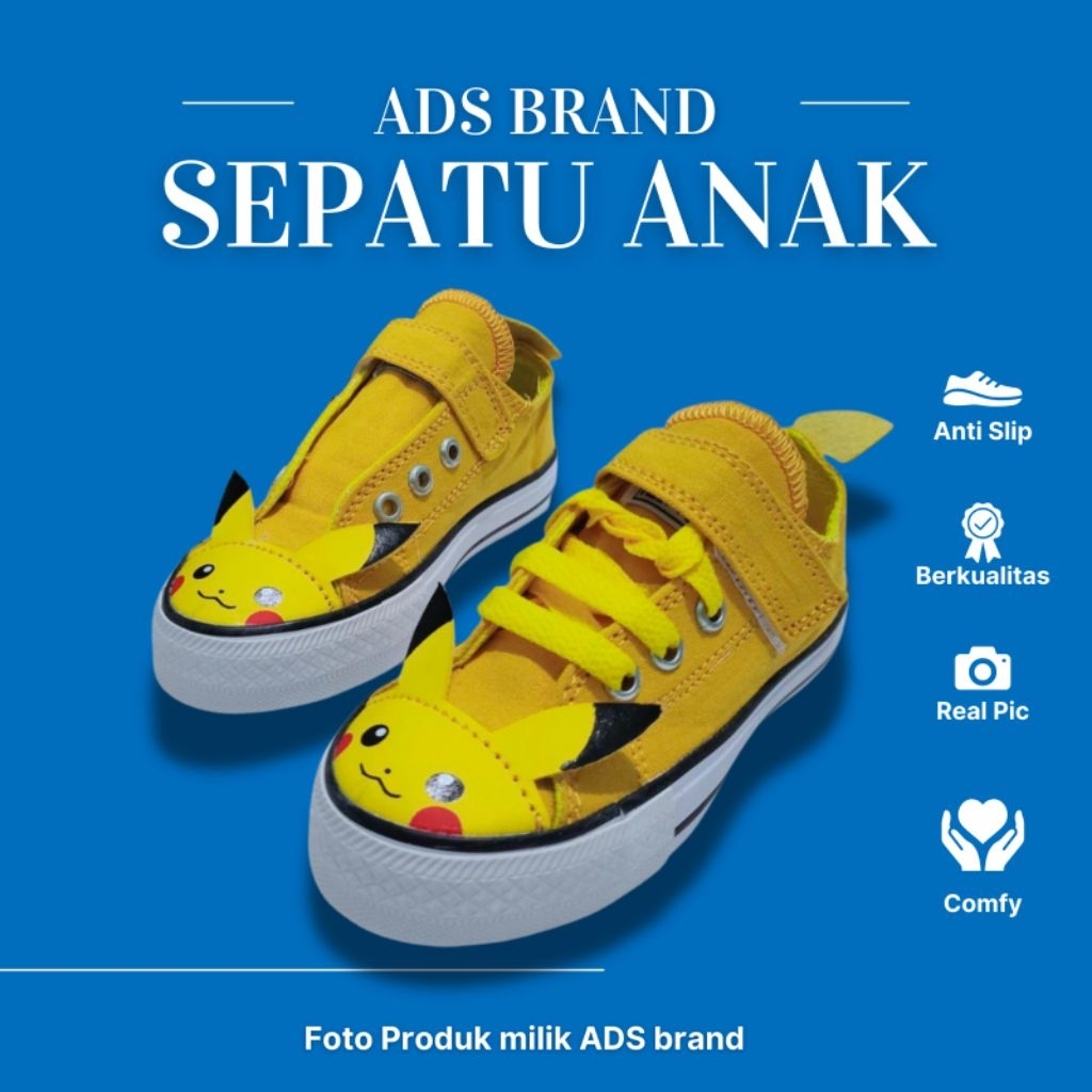Jual Sepatu Anak CONVERSE motif pokemon/ pikachu USIA 1-10 TAHUN ...