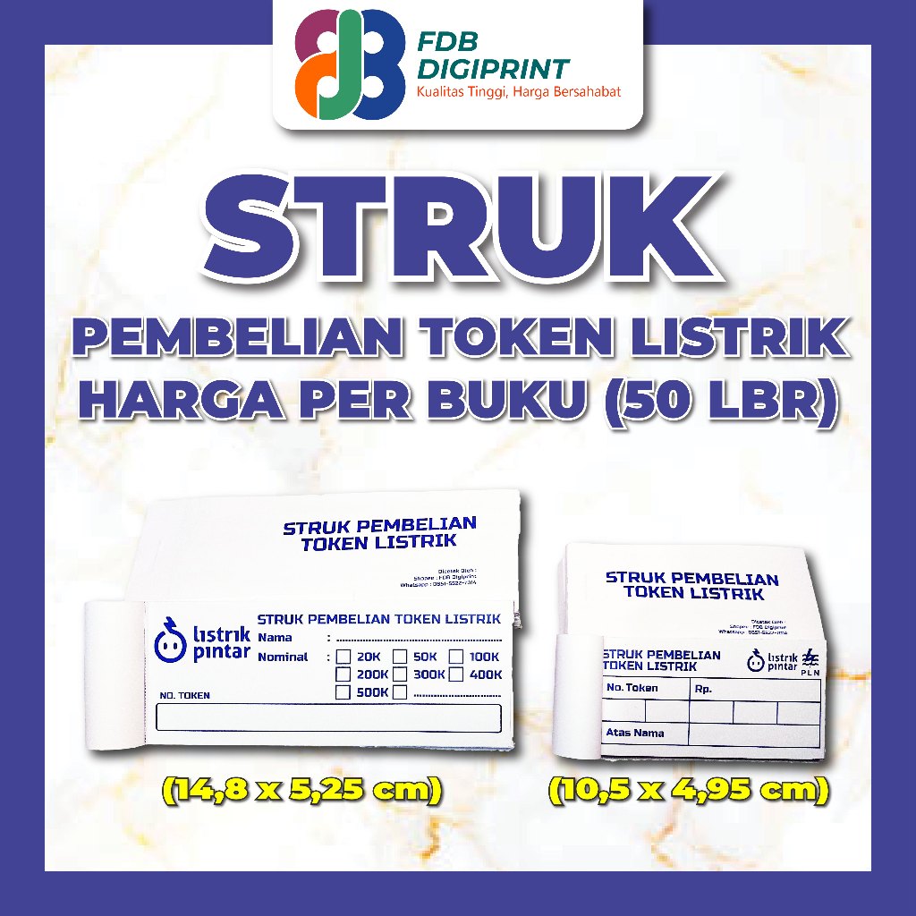 Jual NOTA STRUK PEMBELIAN TOKEN LISTRIK ISI 50 LEMBAR BESAR KECIL ...