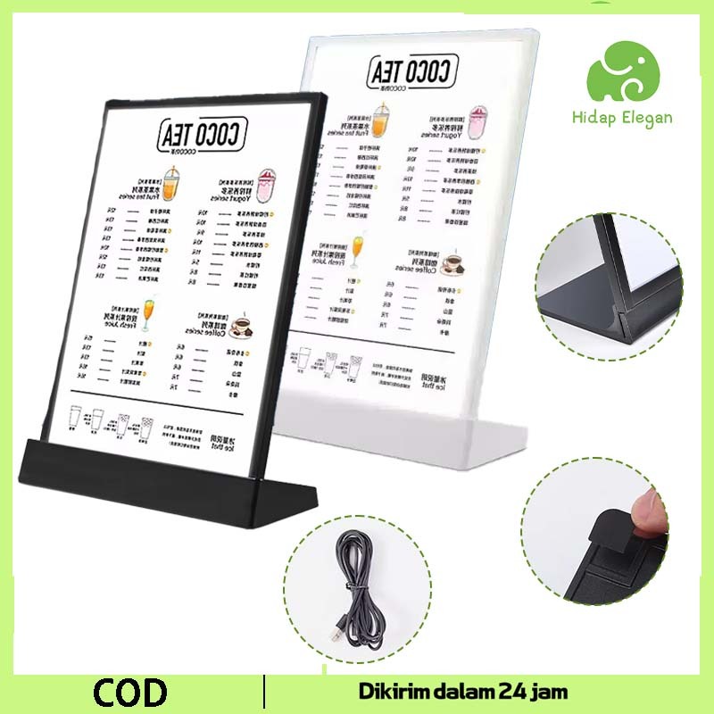 Jual Menu Display LED A4 Board Light Box Akrilik Hitam Putih Standing ...