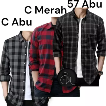 Kemeja Flanel Kotak Pria Wanita Lengan Panjang Jumbo Size M L XL XXL