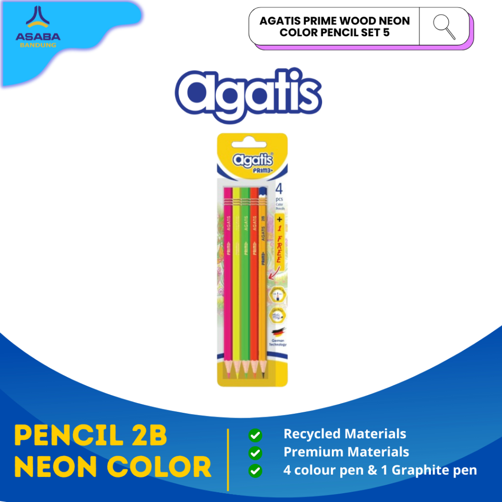 Jual Asaba Bandung - AGATIS PRIME WOOD HEXAGONAL NEON COLOR PENCIL 5 ...