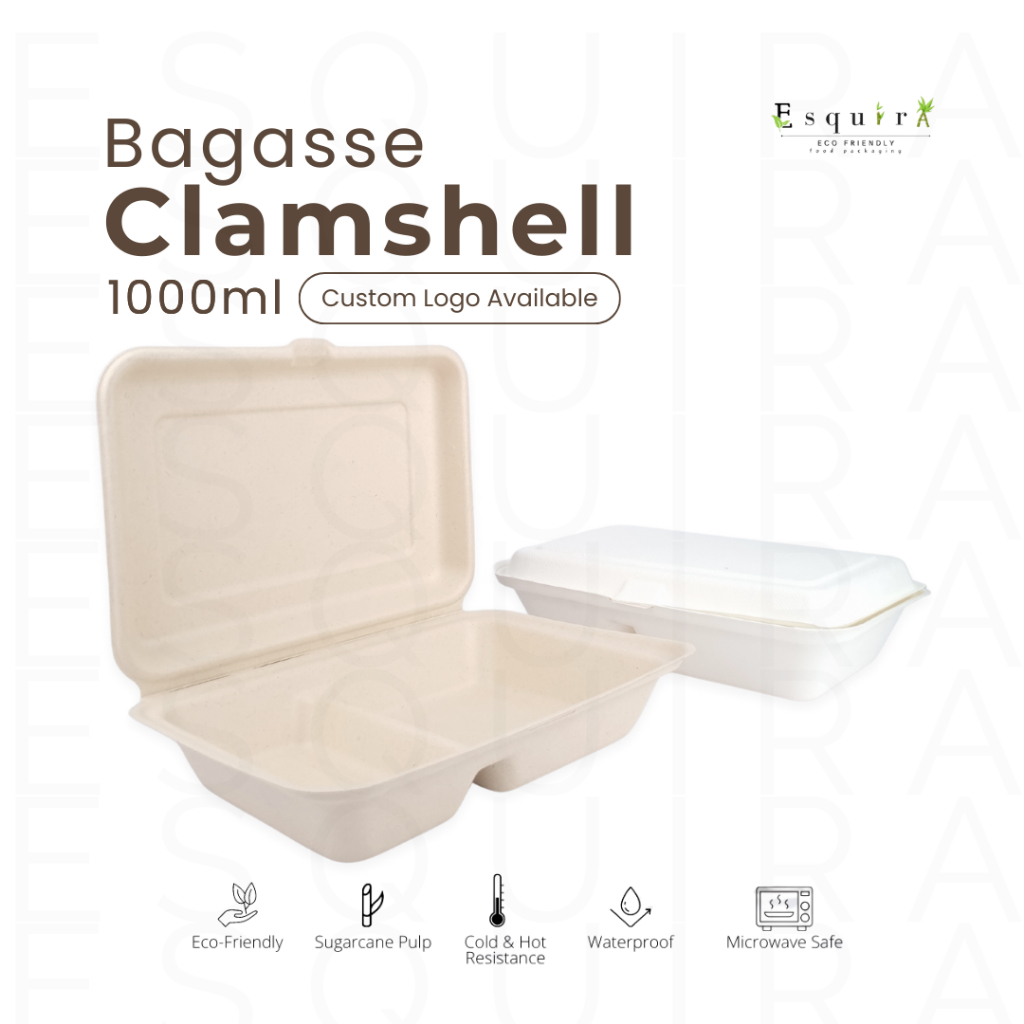 Jual Bagasse Clamshell Meal Box 2 Compartment 1000ml | Shopee Indonesia