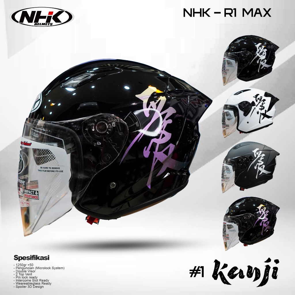 Jual NHK HELM R1 MAX KANJI #1 | BLACK SILVER DOFF | DOUBLE VISOR ...
